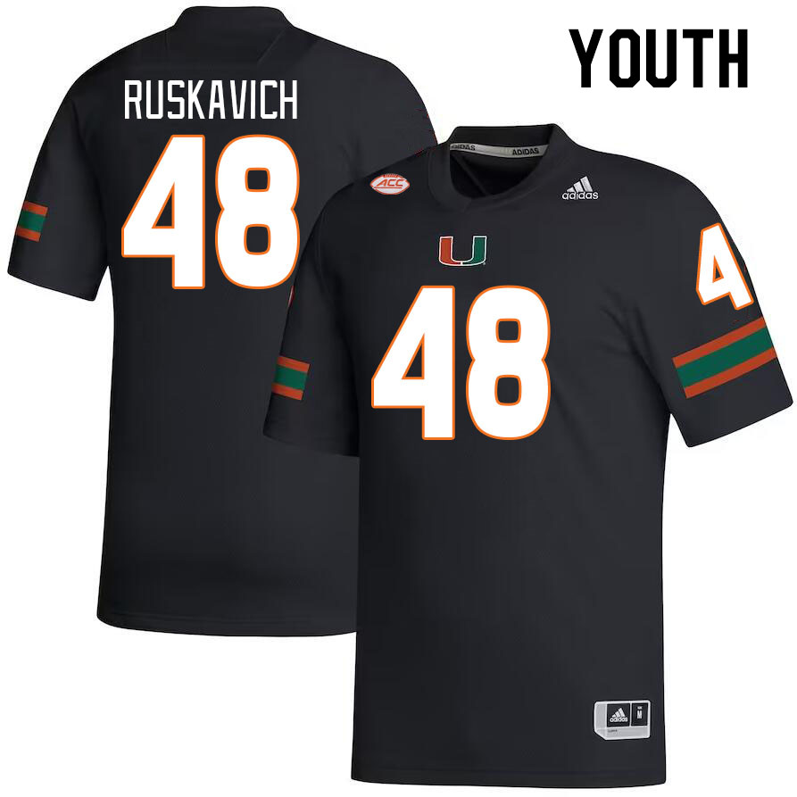 Youth #48 Owen Ruskavich Miami Hurricanes College Football Jerseys Stitched-Black